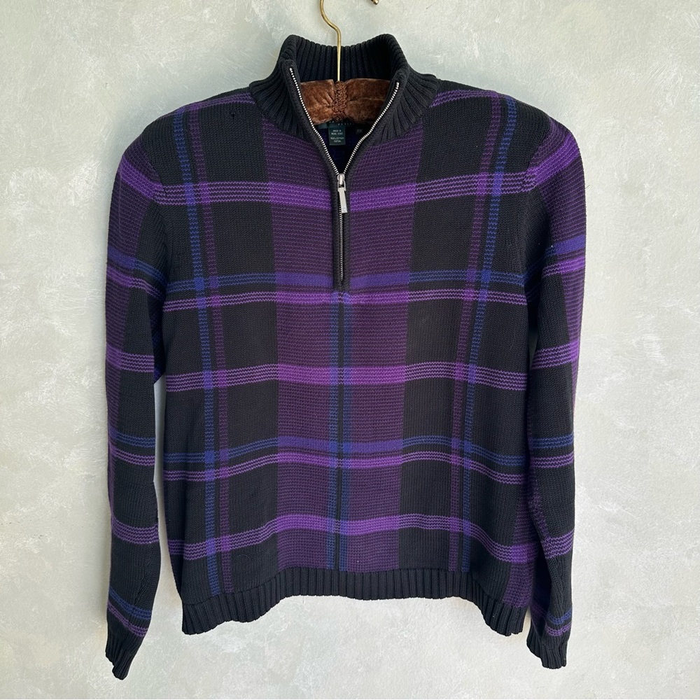 ✨ Ralph Lauren Women’s 1/4 Zip Plaid Sweater – Purple, Blue & Black  ✨